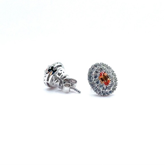 Sterling Silver Natural Padparadscha Sapphire & White Zircon Earrings - Picture 3 of 4